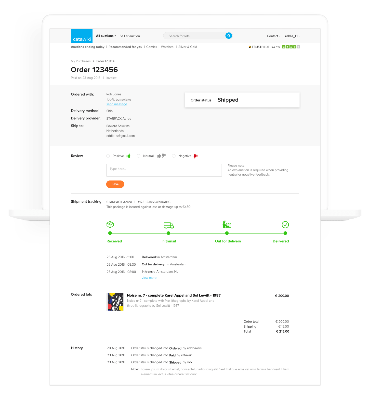 order details page for buyer